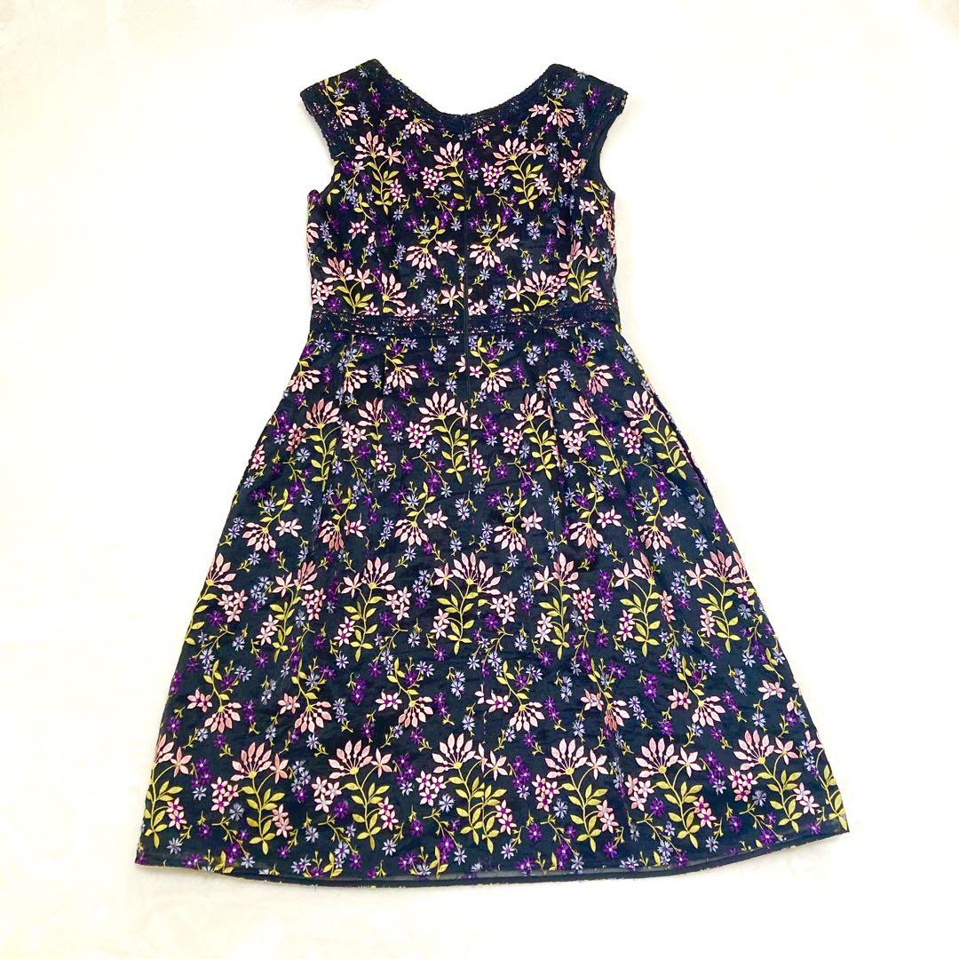 TOCCA トッカ 刺繍 花柄 フレア ワンピース レース ブラック 2 f28 画像6