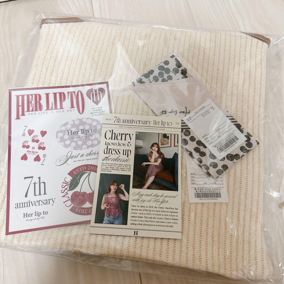Her lip to 7th ノベルティ　チェリー　スカーフ　バッグ Her lip to 7th ノベルティ チェリー スカーフ バッグ ベージュ