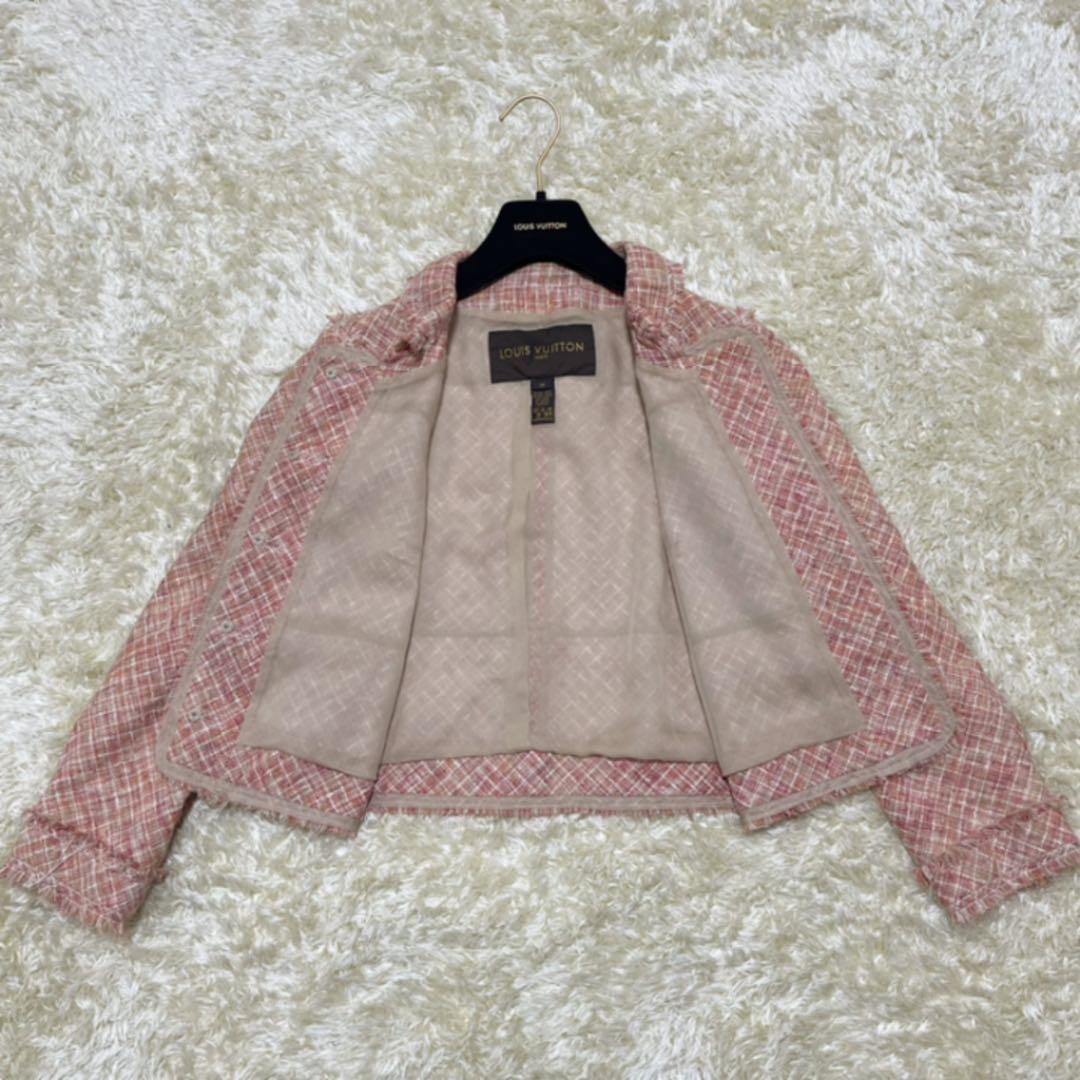 在庫低価 極美品⭐️ルイヴィトン ツイードジャケット フリンジ ピンク シルク100% 38 4XVjC-m44117121935 最安値定番