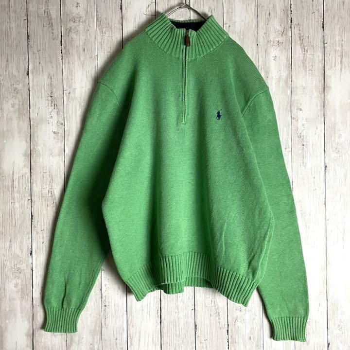 品質保証人気 ラルフローレン 古着 Lサイズ コットン AtFb9-m44129985478 ハーフジップニット 黄緑色 ポニー刺繍 25%OFF