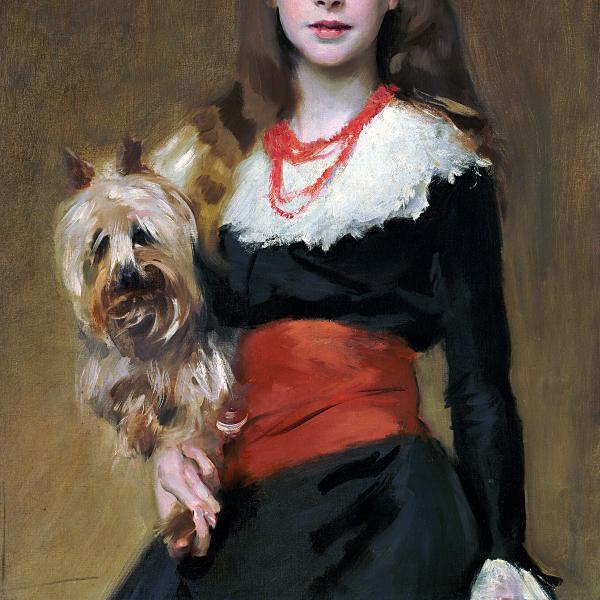 人物画 女性と犬の肖像画 女の子と犬 | アートプリント