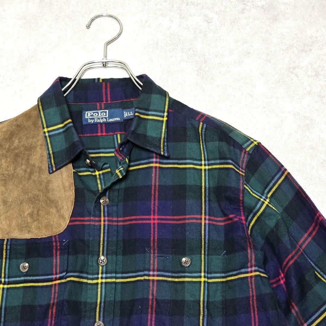 良品 ポロバイラルフローレン LL ネルシャツ ショルダーパッチ チェック