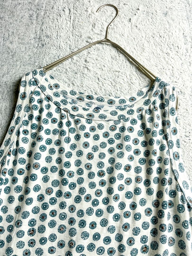 【45R】45rpm 綿100% 小紋柄ノースリーブカットソー 3 グリーン 【45R】45rpm 綿100% 小紋柄ノースリーブカットソー 3 グリーン