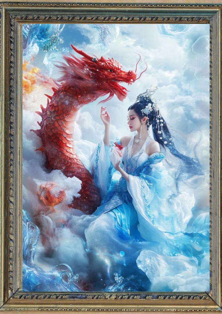 P721 朱龍と天女【開運•風水•絵画風•ヒーリングアート】 - メルカリ