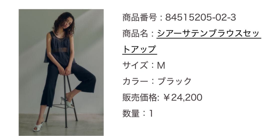 【美品】エメイン シアーサテンブラウスサテンセットアップ M ブラック