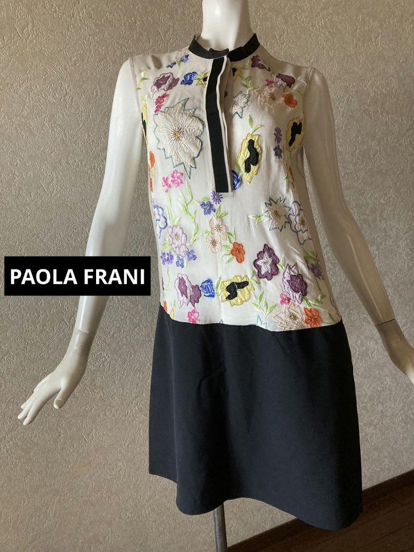 美品☆PAOLA FRANI☆首元フラワー飾り ノースリーブワンピース 38 中古・古着通販】PAOLA FRANI (パオラフラーニ) ノースリーブ