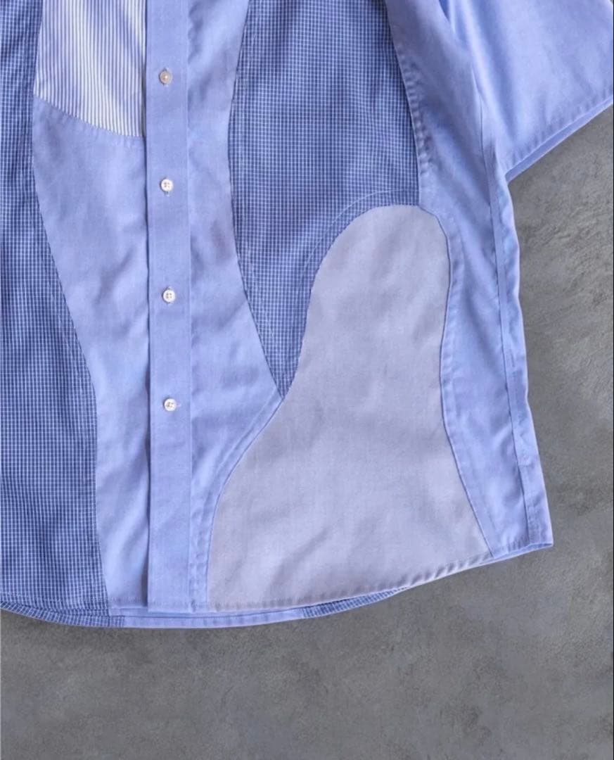 【一点物】 再構築 リメイク 古着 クレイジーパターンノーカラー 半袖 シャツ