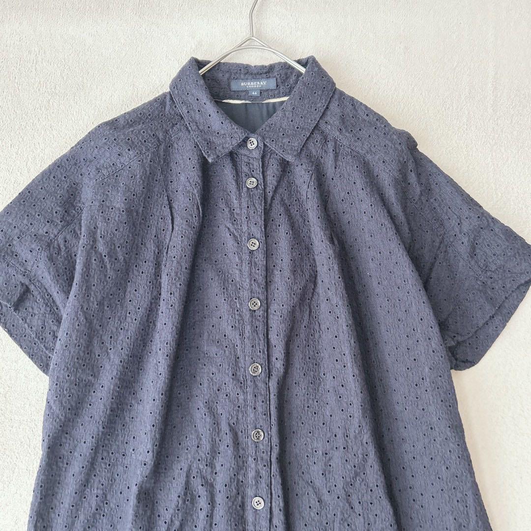 美品✨バーバリーロンドン　カットワークブラウス　チュニック　刺繍　ネイビー　44 美品✨バーバリーロンドン カットワークブラウス チュニック