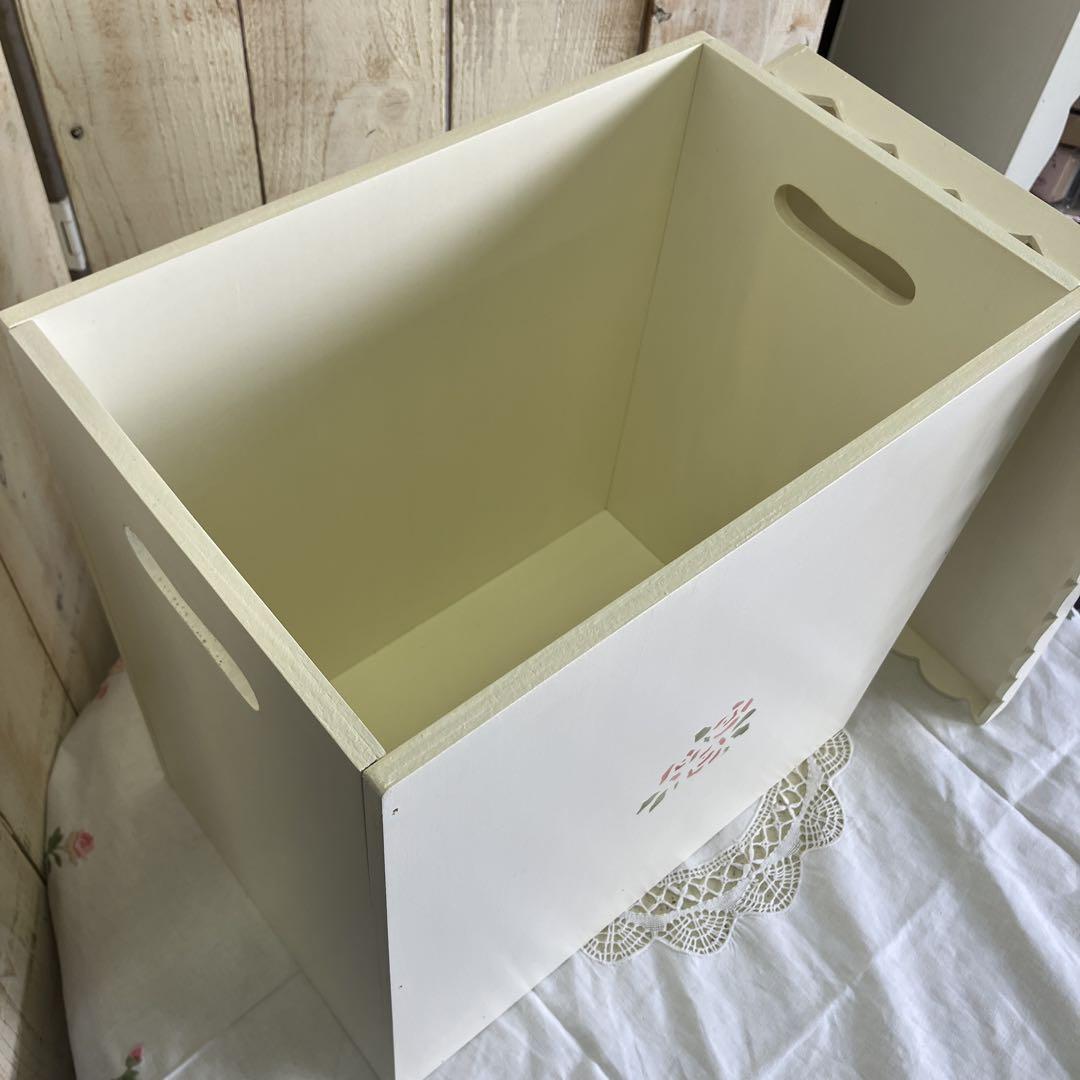 蓋付き木製収納ボックスホワイト 薔薇柄ペイントオンライン