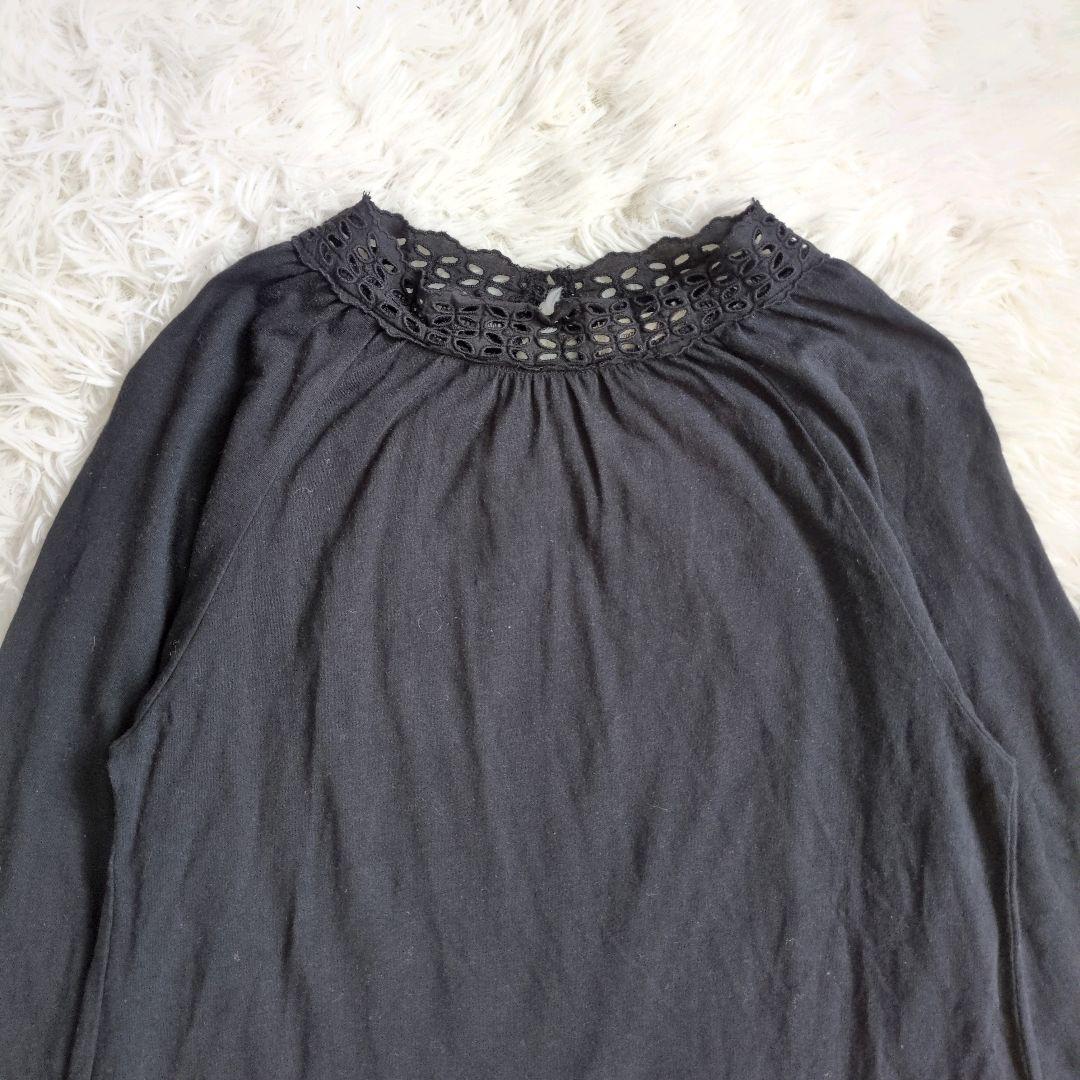 【美品】サマンサモスモス　カットソー　長袖　レース装飾　サイズF　ブラック