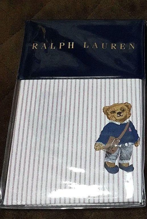 新品Ralph Laurenラルフローレン　ポロベア　枕カバー　ピンクストライプ