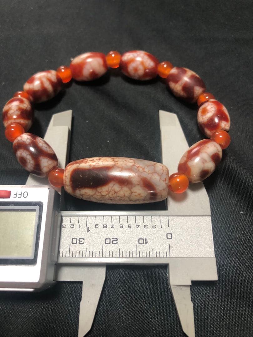 西蔵老礦紅朱砂吉祥観音財神天珠ブレスレット