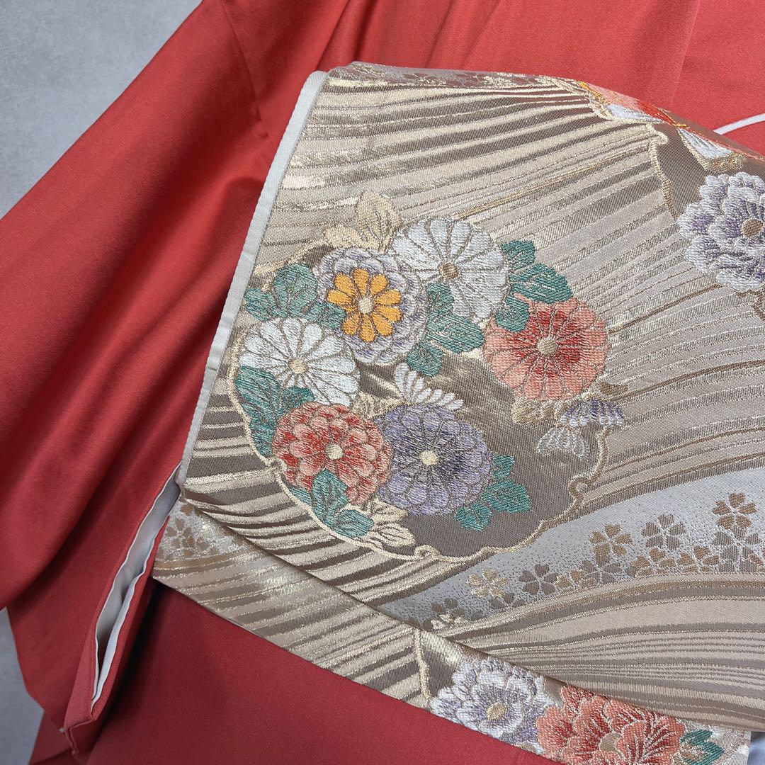 正絹 扇に花
