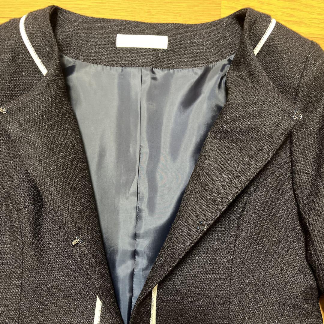 美品 plique a jour ツイード ノーカラー スーツ大きいサイズ42
