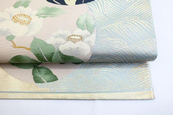 未使用品 袋帯 枝花 ライトゴールド ブルーグレー 金糸 長さ