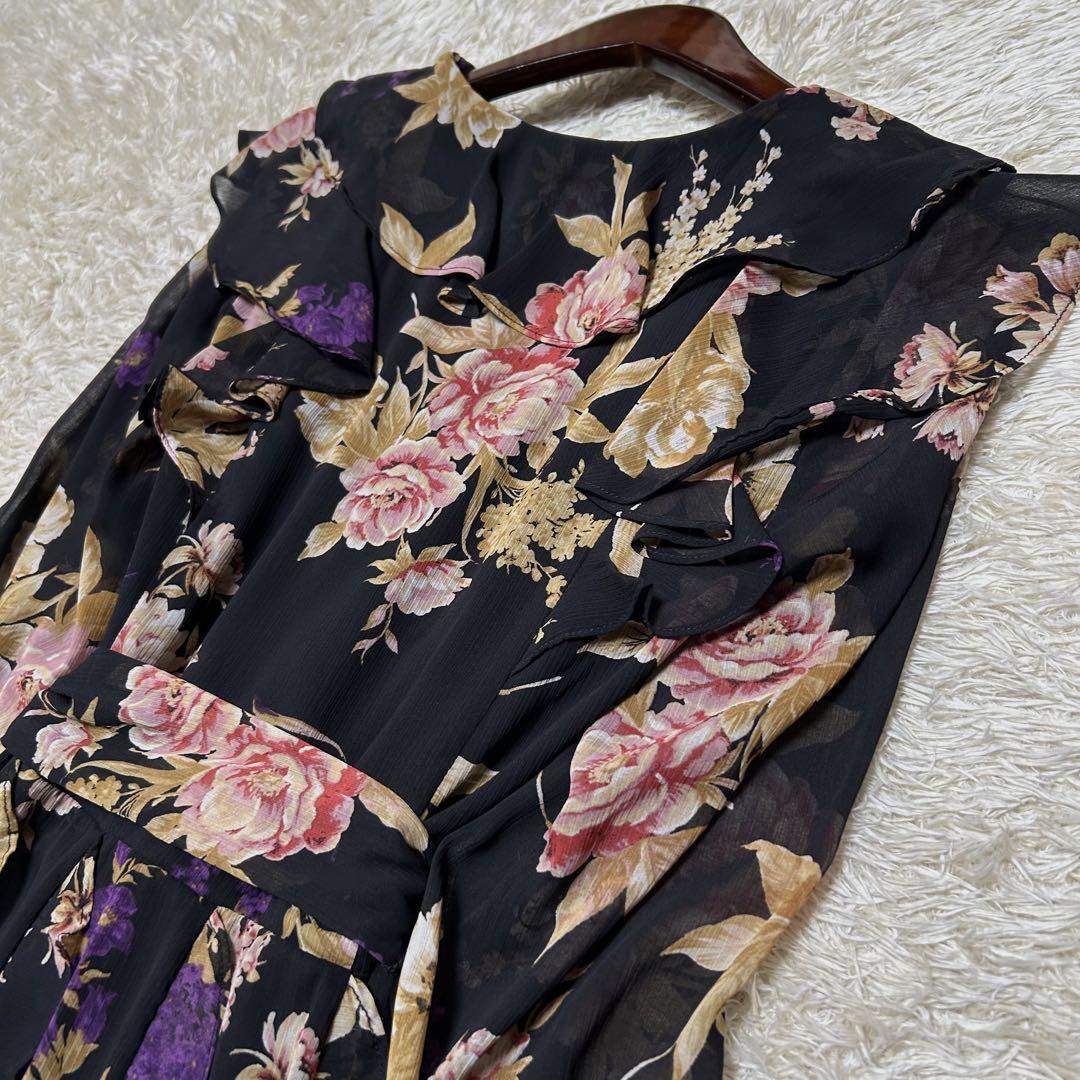 極美品 ラルフローレン 花柄 フリル シフォン マキシ丈 ベルト