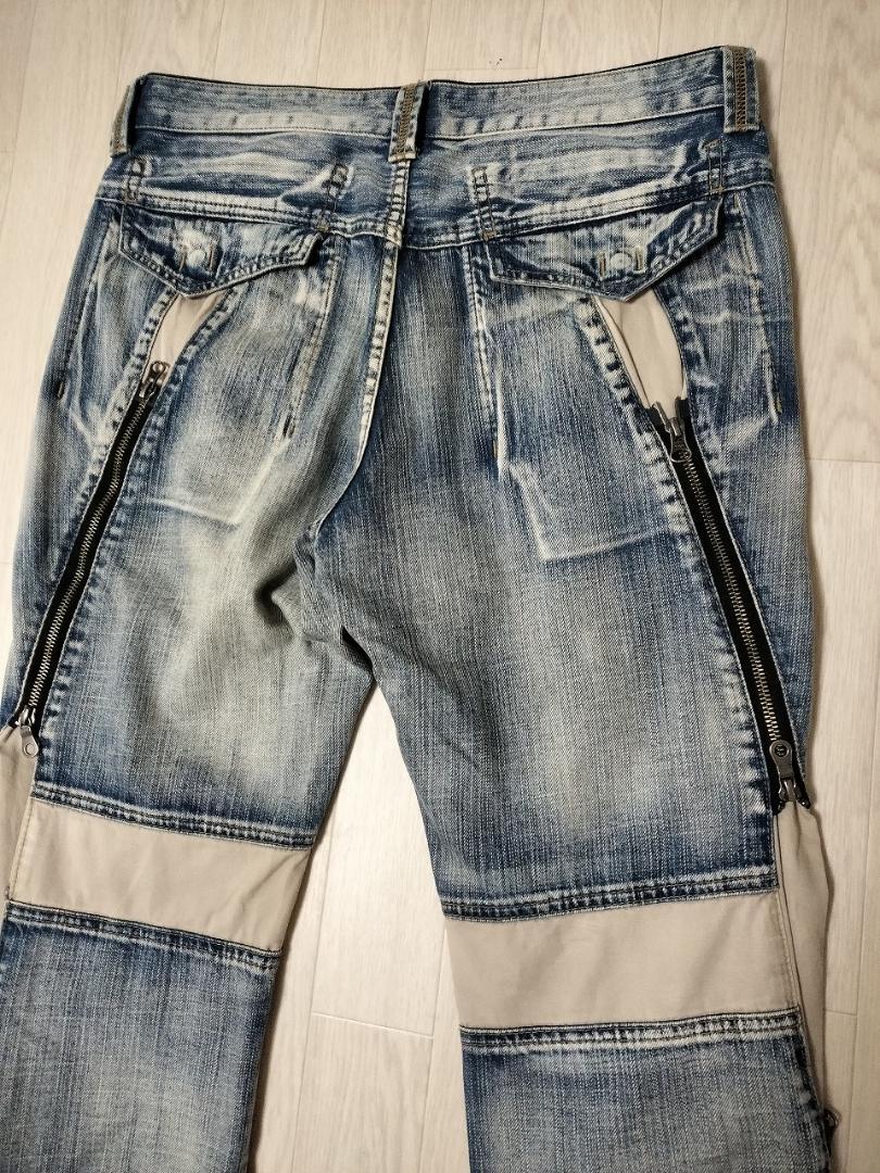 PPFM Y2K デザイン サルエル デニムパンツ USED加工 ストレッチ PPFM Y2K デザイン サルエル デニムパンツ USED加工 ストレッチ