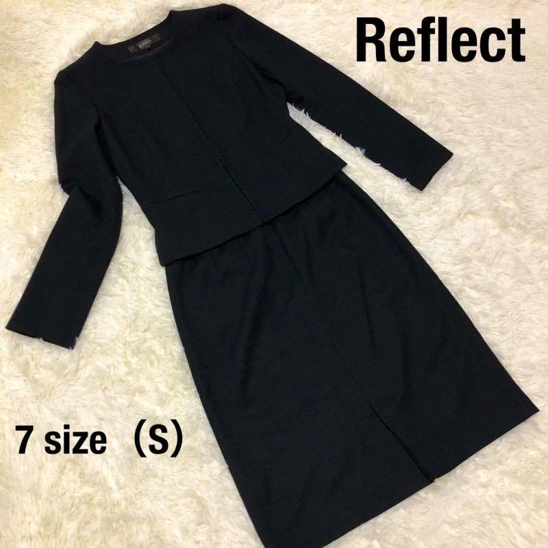 【美品】 リフレクト   ノーカラースーツ　スカート　黒　7号　S　卒業　入学