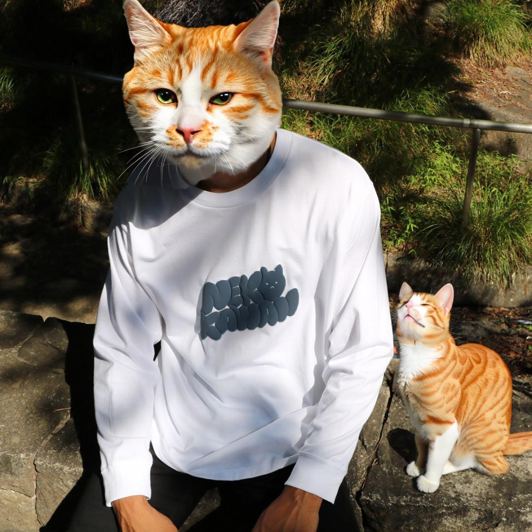 ねこかわいい発砲プリントロングTシャツ（ロンT）