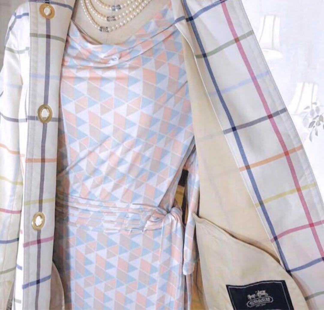 美品 COACH コーチアイボリー マルチラインノーカラージャケット S 4