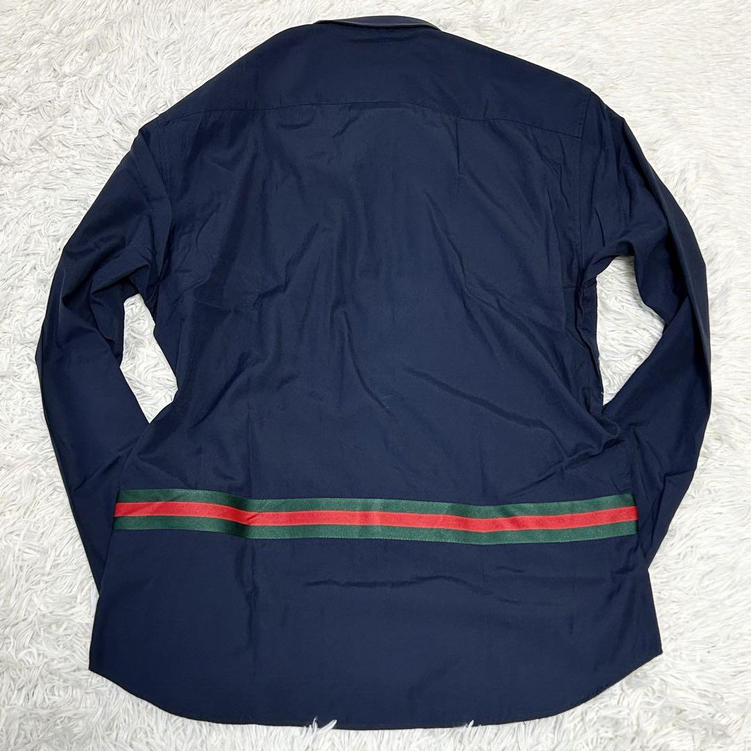 特大サイズ XXL✨グッチ 長袖 シャツ シェリーライン コットン ネイビー 画像11