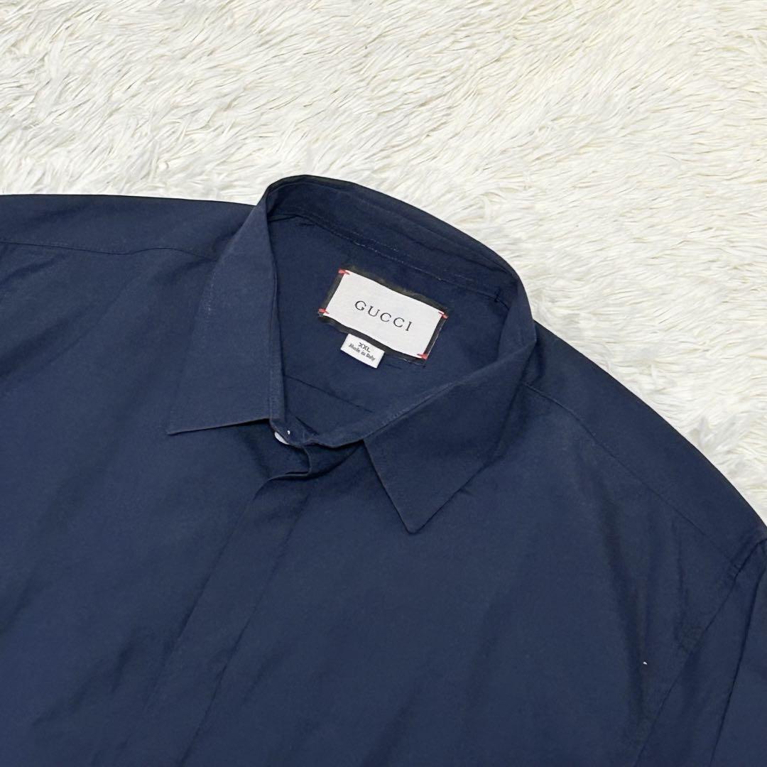 特大サイズ XXL✨グッチ 長袖 シャツ シェリーライン コットン ネイビー 画像4