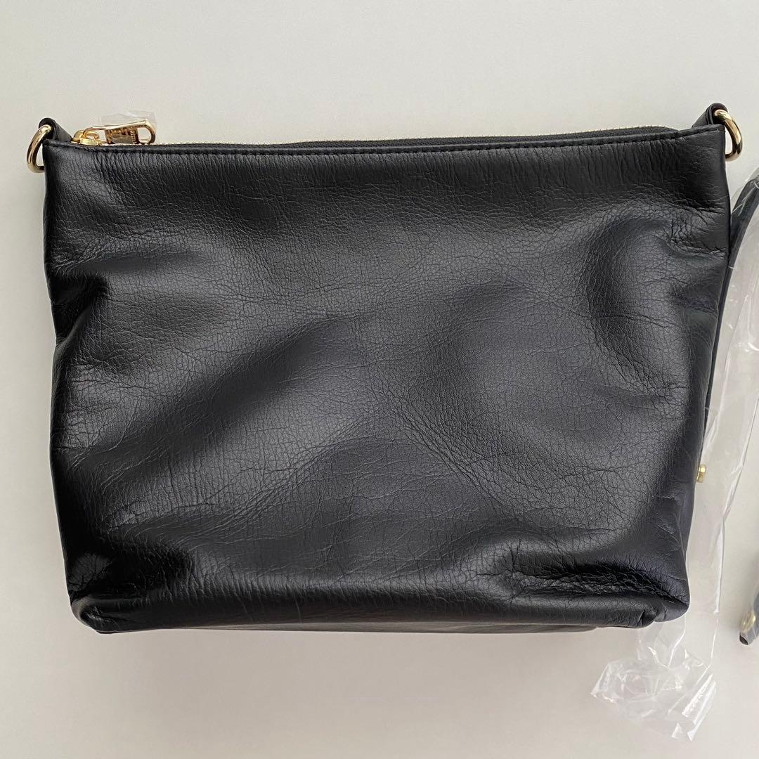 ラシット レザー ショルダーバッグ ブラック 黒 革