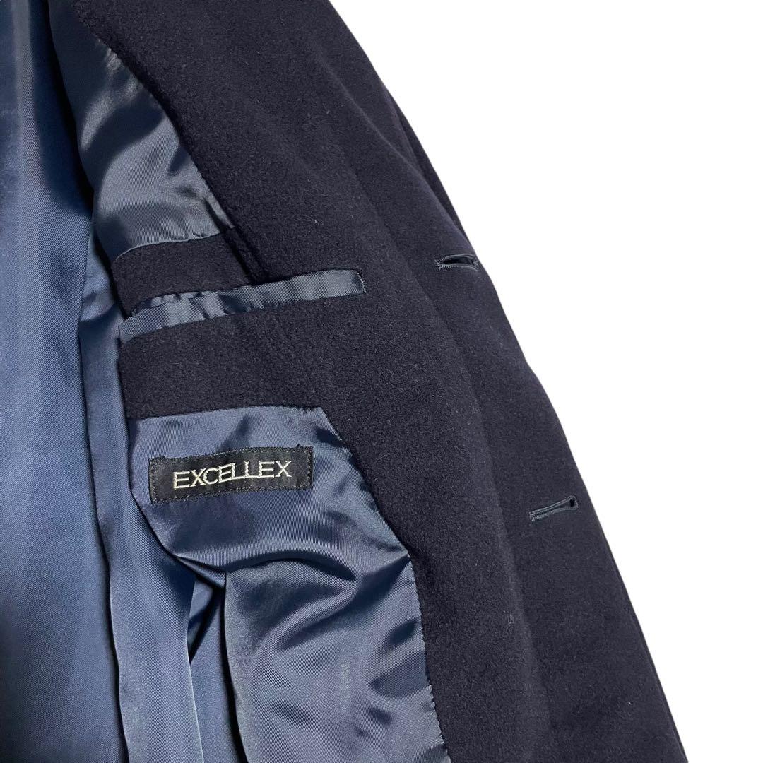 カシミヤ×大きいサイズ【EXCELLEX】マキシ丈比翼チェスターコート 濃紺XL