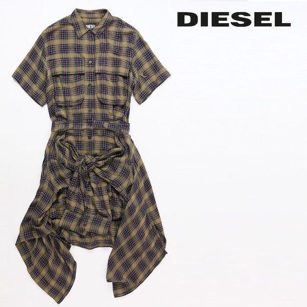 ディーゼル DIESEL シャツワンピースドレス チェック柄 腰巻きスタイル