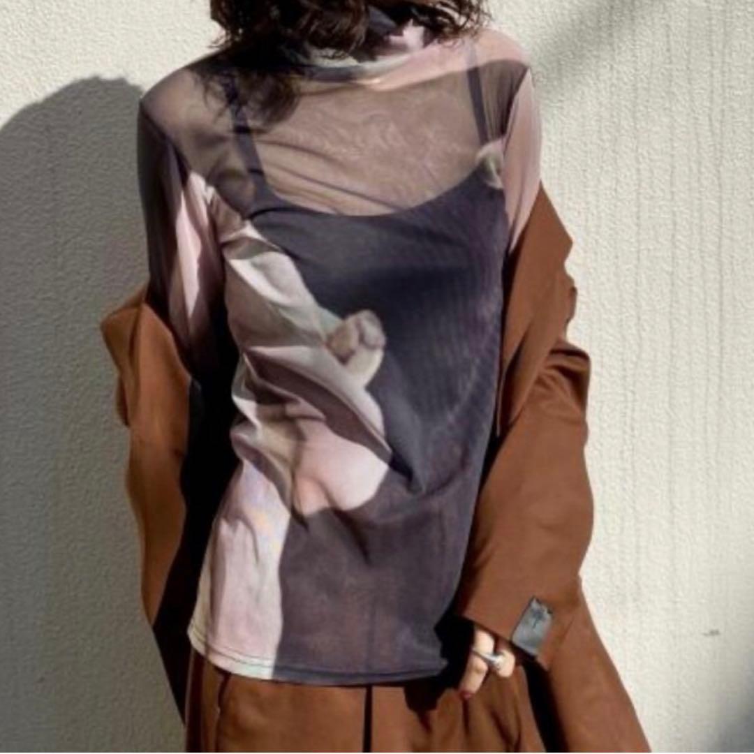 turtleneck long sleeve see through top SIZE