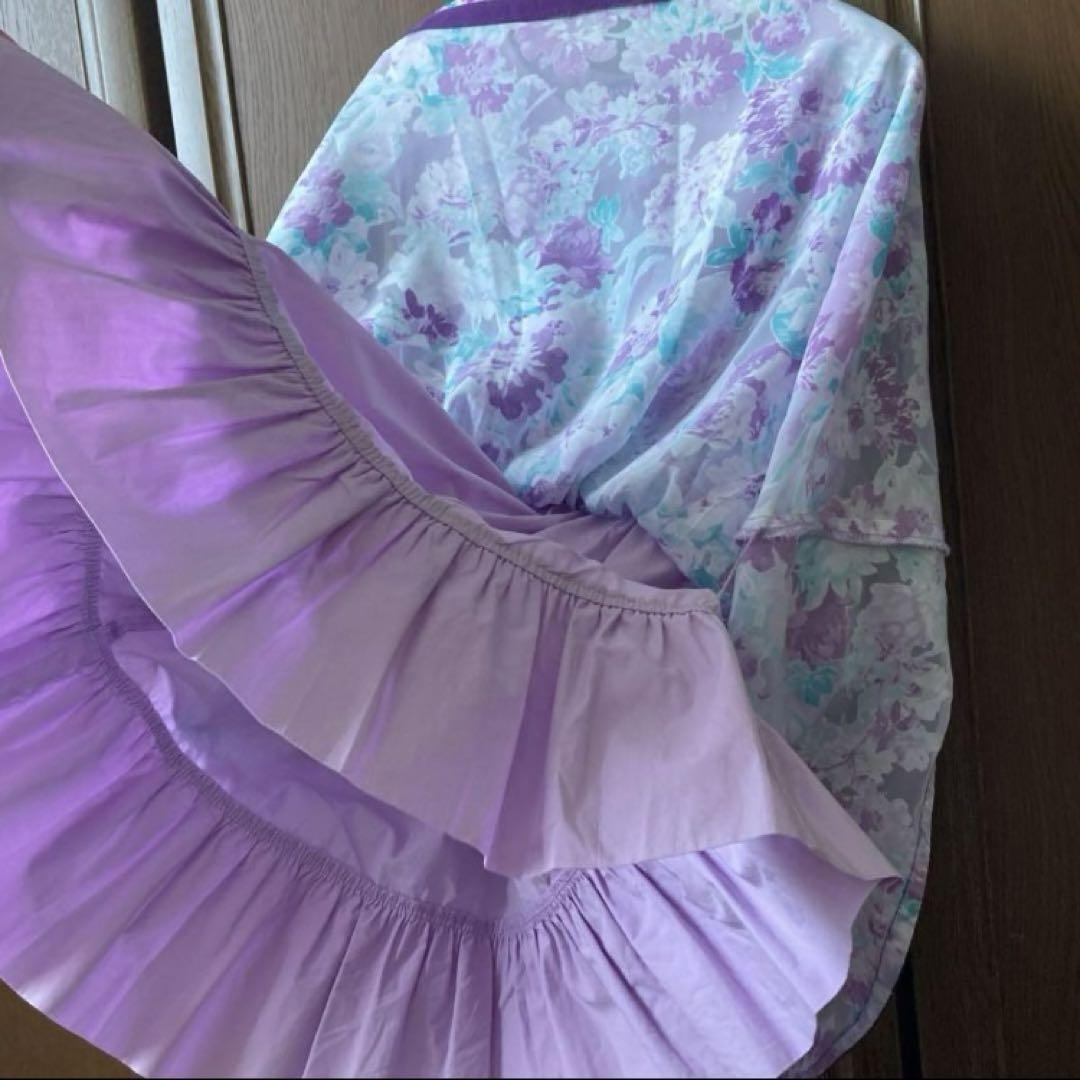 アナスイミニ　肩フリル　上品　フレア　ワンピース　花柄　120 春　夏
