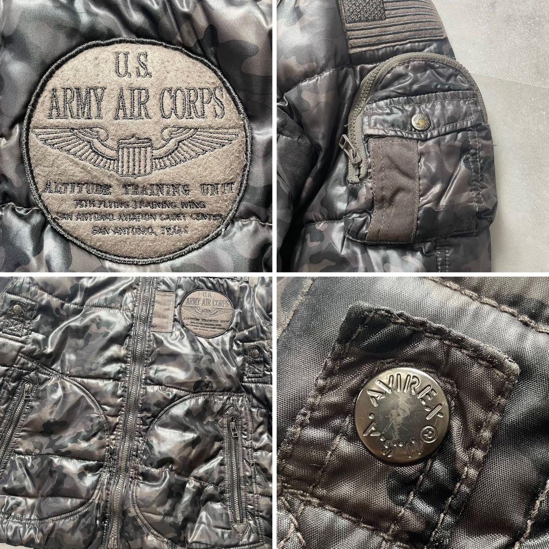 美品/希少2XLサイズ/AVIREX ダウンジャケット 迷彩 ワッペン刺繍 黒 美品/希少2XLサイズ/AVIREX ダウンジャケット 迷彩 ワッペン刺繍 黒