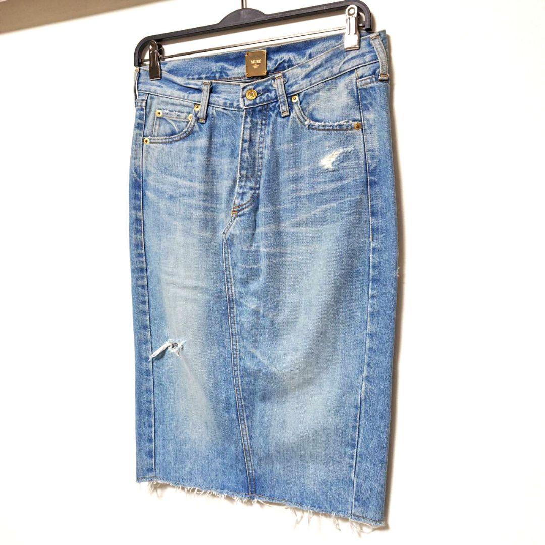 【NEW限定品】 Classe Deuxieme ダメージタイトデニムスカート ライトブルー 36 スカート