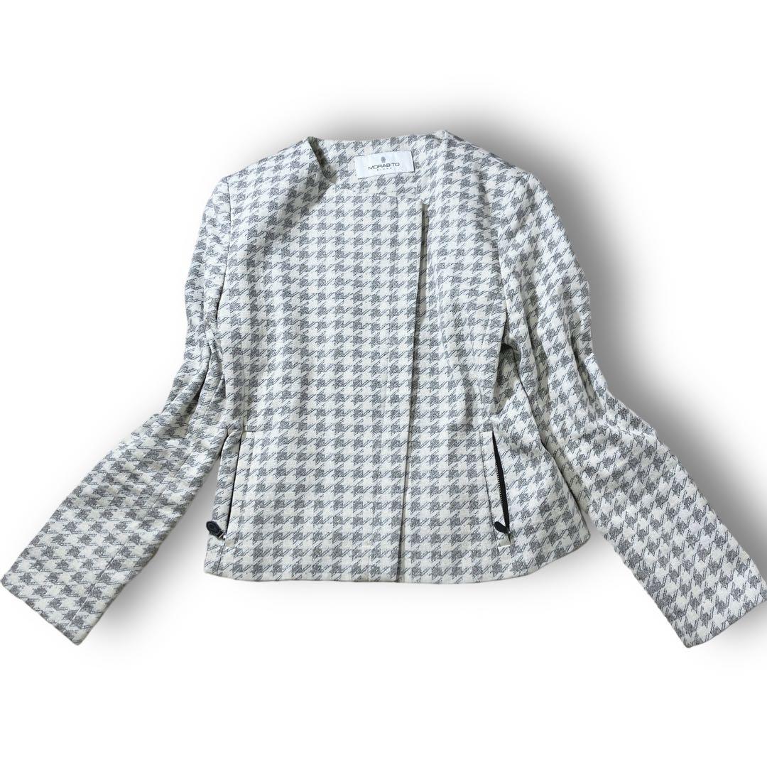 【美品】モラビト 千鳥柄 ラメ ノーカラー ジップアップ ジャケット