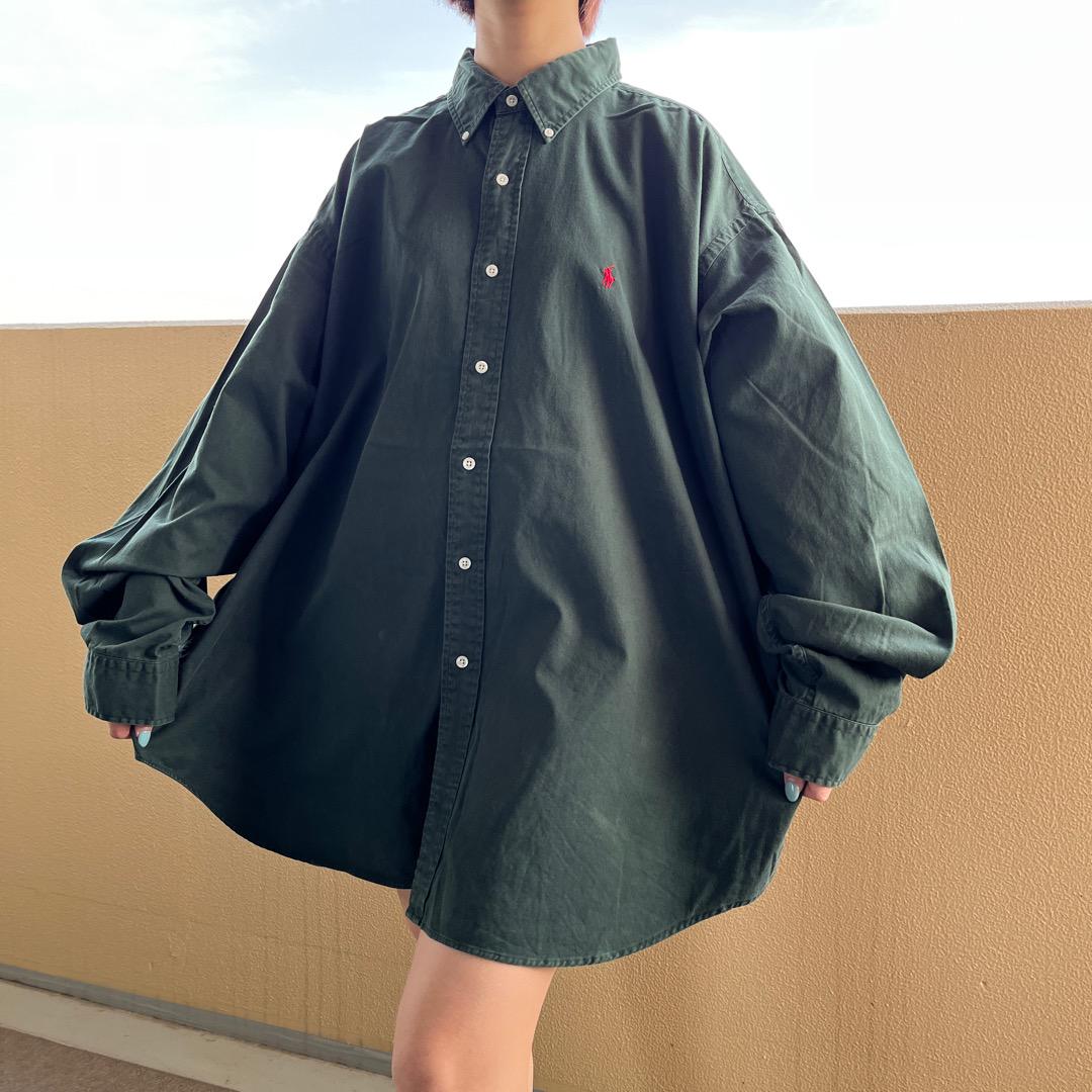 ラルフローレン シャツ 古着 90s シャツワンピ 緑 赤 2XL 13830 7,216円