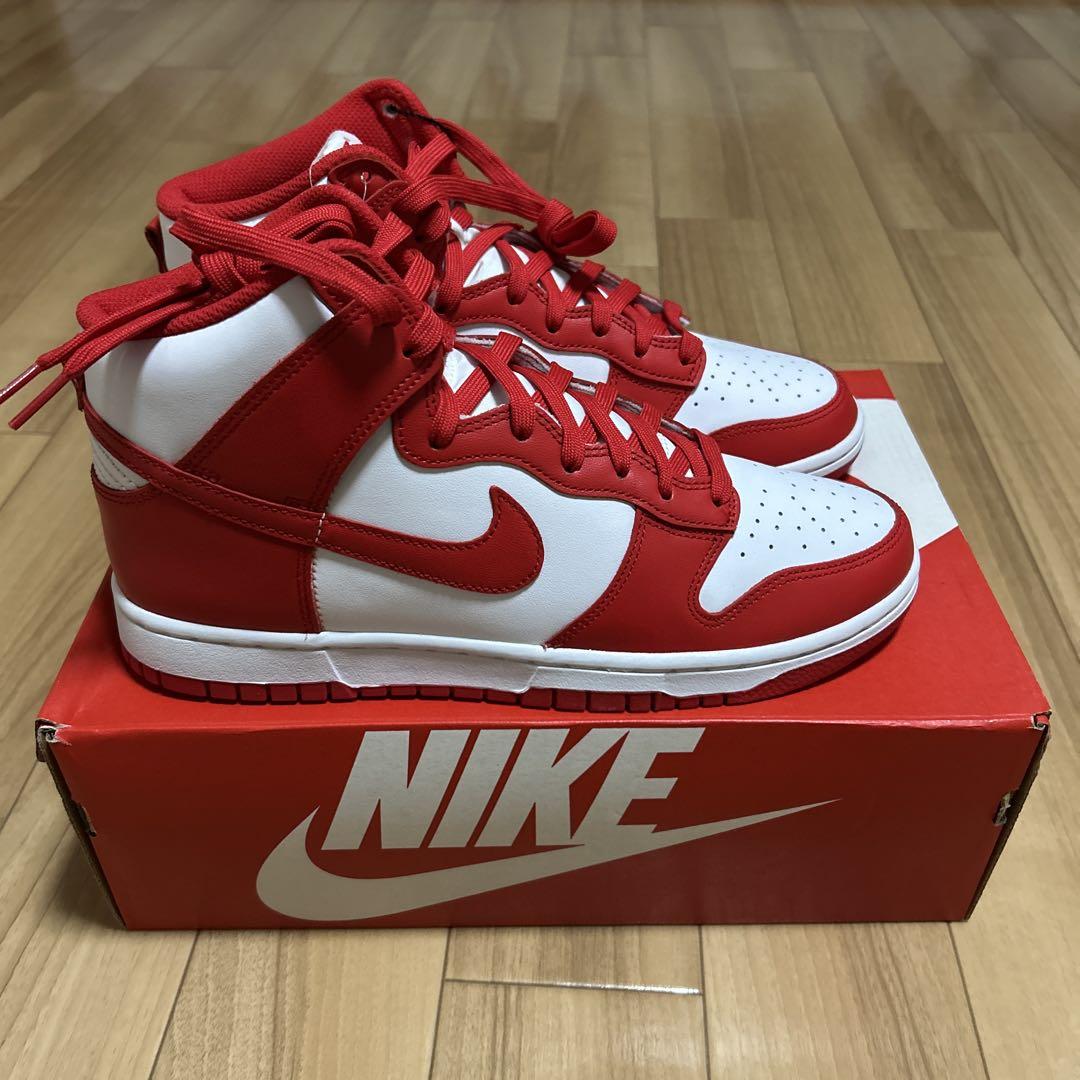 【好評にて期間延長】 Dunk Nike High Red & White Championship シューズ(男性用)