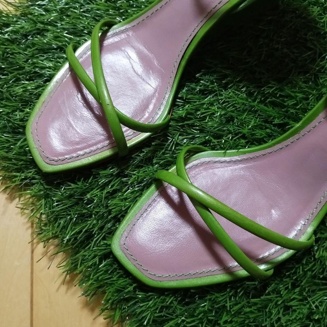 LOUIS VUITTON】グリーン ストラップウェッジヒールサンダル