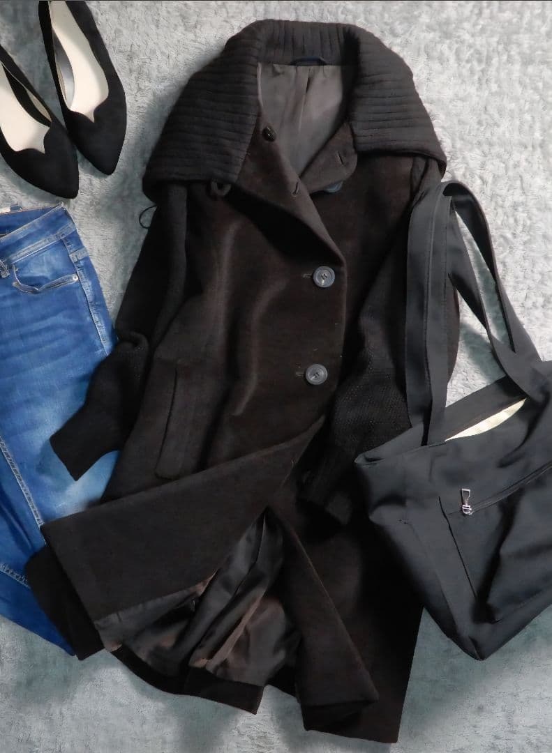 KT キヨコタカセ アンゴラウール ニット袖 デザイン ジャケット コート 9M K.T KIYOKO TAKASE