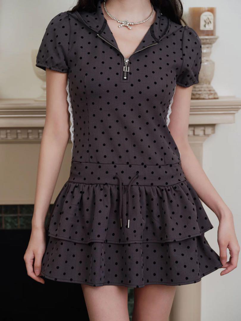 andwang double frill mini dress ドット S andwang double frill mini dress gray dot - メルカリ
