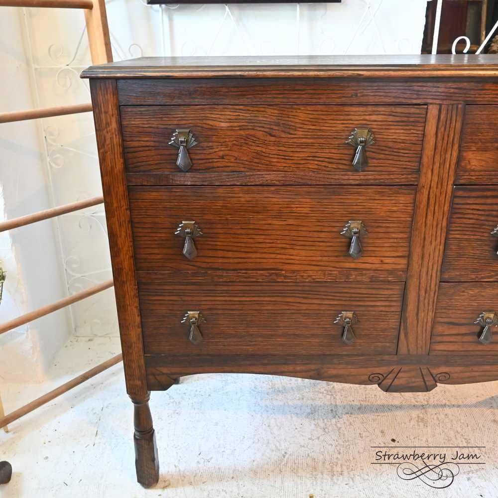 L3705-278 英国アンティーク チェスト ３段 W引き出し 収納 レンジ台