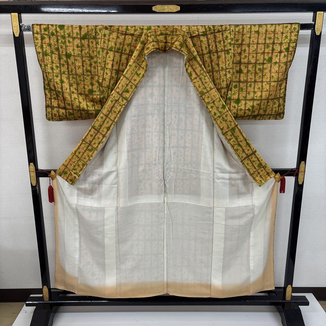 今だけの限定セール 小紋 格子に大胆な絞り染め 粋な加工 正絹 AK-6127 着物・浴衣