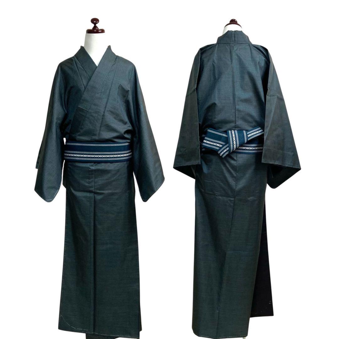 着物のみ　未使用　美品　本場泥大島紬　男物着物　深緑　c65