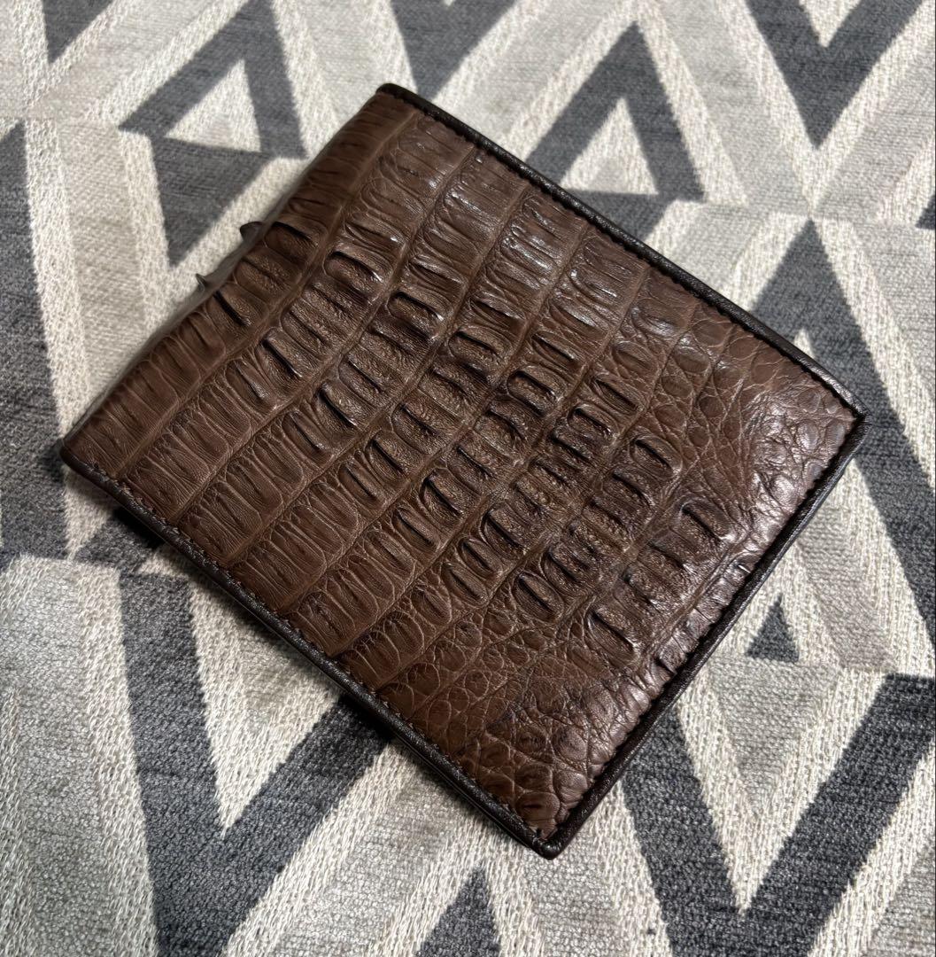 本革財布　クロコダイル　茶色　二つ折り　エギゾチックレザー　レア
