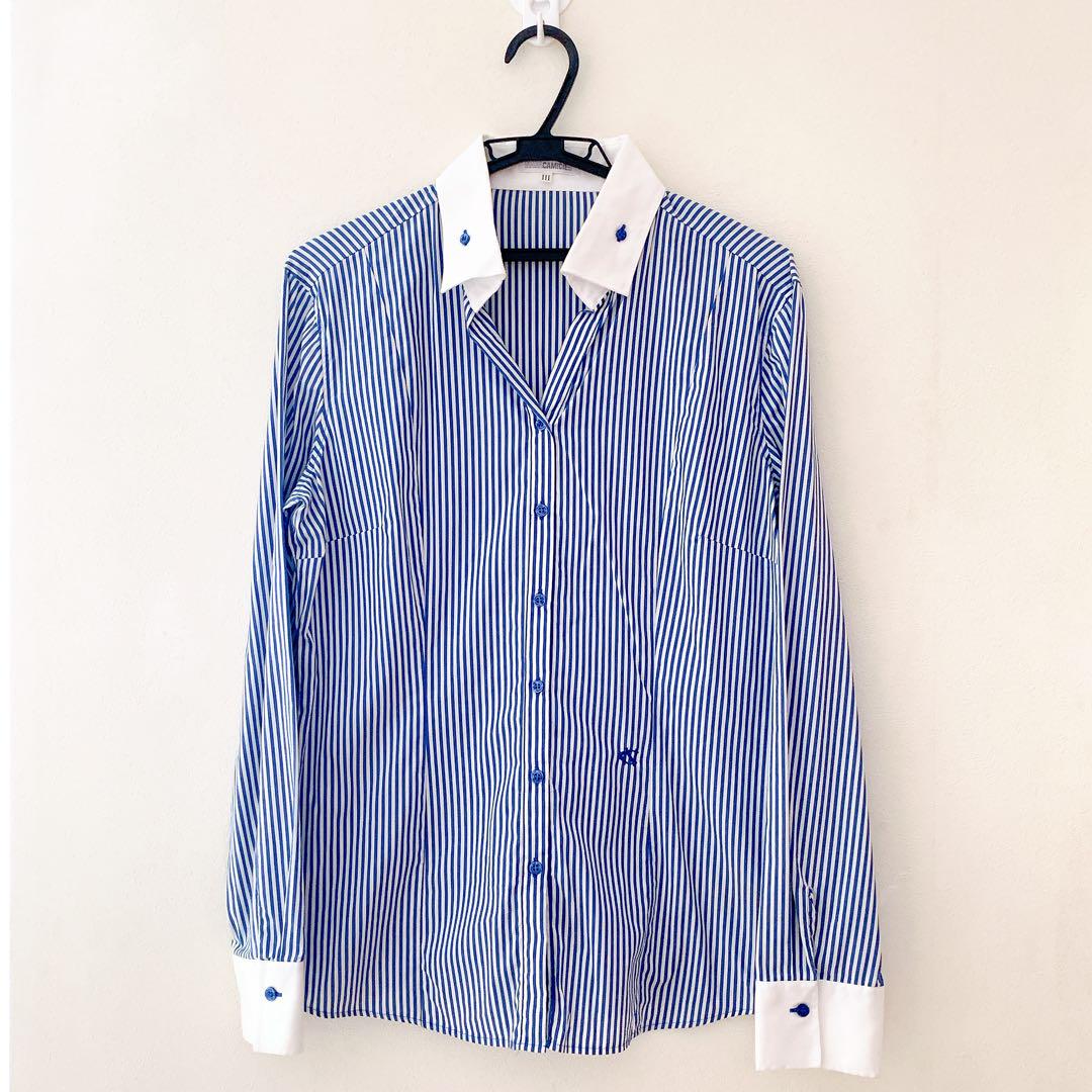 【30％OFF】 匿名配送】NARACAMICIE ナラカミーチェスキッパーストライプ長袖 トップス