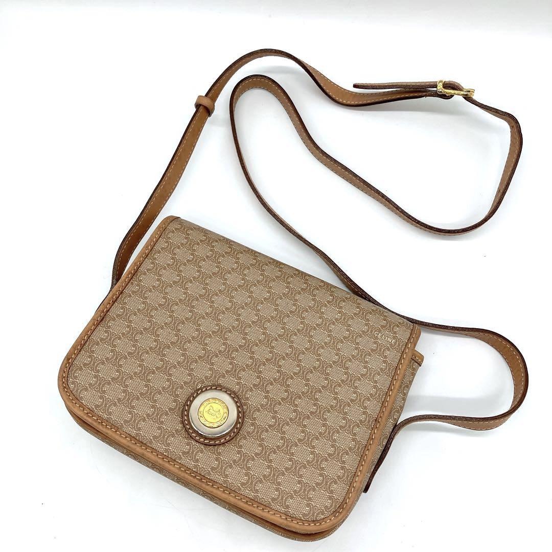 希少馬車金具 CELINE ショルダーバッグ PVC レザー ブラウン