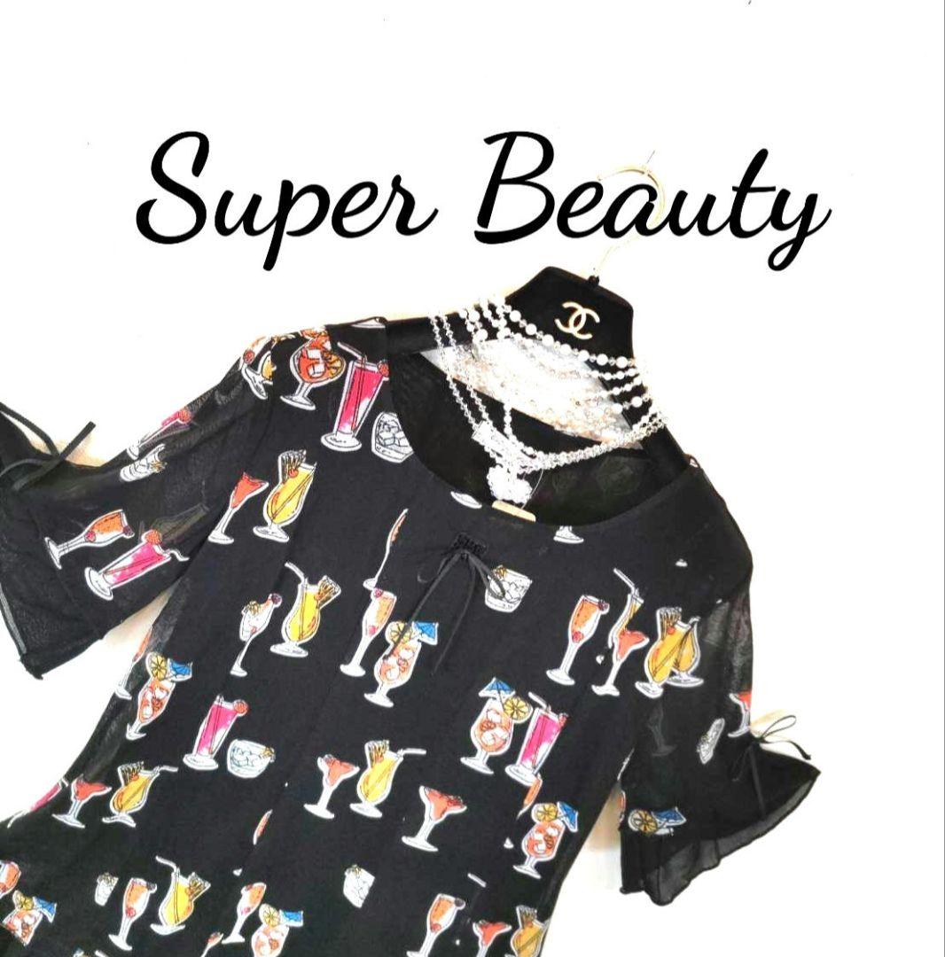 ✨新品希少40黒❣✨まるでリカちゃんママ❣✨セレブサラッサラ〜豪華ビジュー１周✨ ✨新品希少44❣✨夏〜まるでリカちゃんママ❣セレブ〜カクテル柄