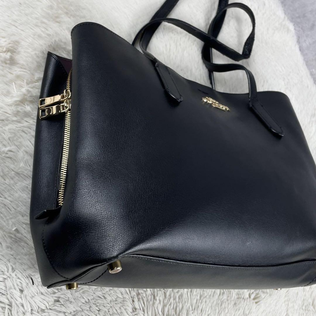 美品✨コーチ トートバッグ アベニュー レザー ブラック A4収納可 大容量 COACH コーチ オールレザー 本革 ステッチ トートバッグ A4可