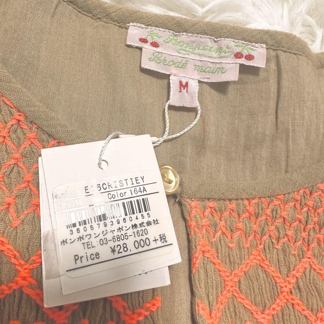 注目ブランドのギフト 新品タグ付き】【Bonpoint 】トップス 刺繍 ノースリーブ M バッグ
