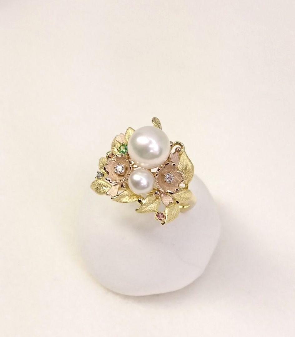 K18/K18PG パール•色石•ダイヤ入リング