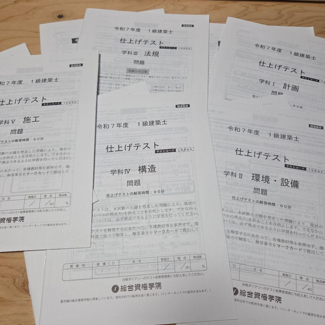 令和7年度 1級建築士 仕上げテスト チェックテスト